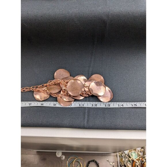 Chunky Copper Statement Necklace With Layered Discs & Adjustable Chain - Picture 4 of 4